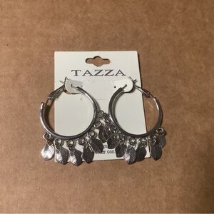 Silver Leaf Dangle Hoop Earrings